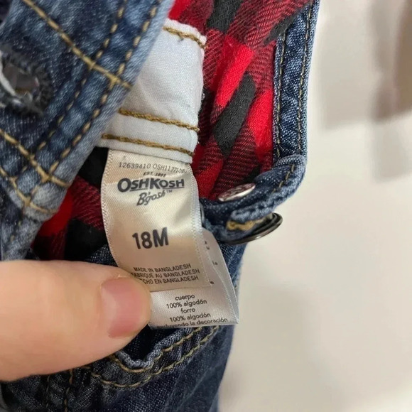 OshKosh B’Gosh red Buffalo plaid flannel shirt and matching overalls size 18 M - Picture 5 of 5